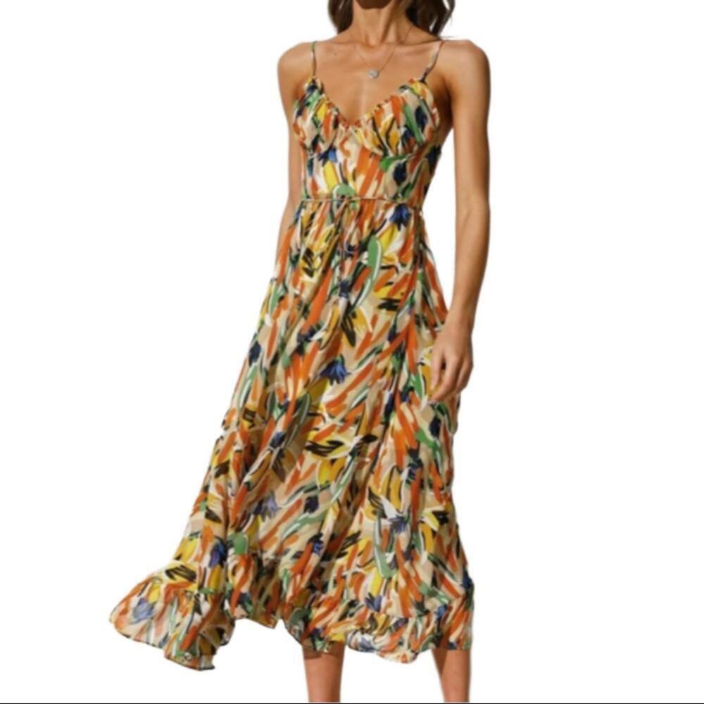 NWT Commense Multi Color Print Cami Midi Dress Size Medium